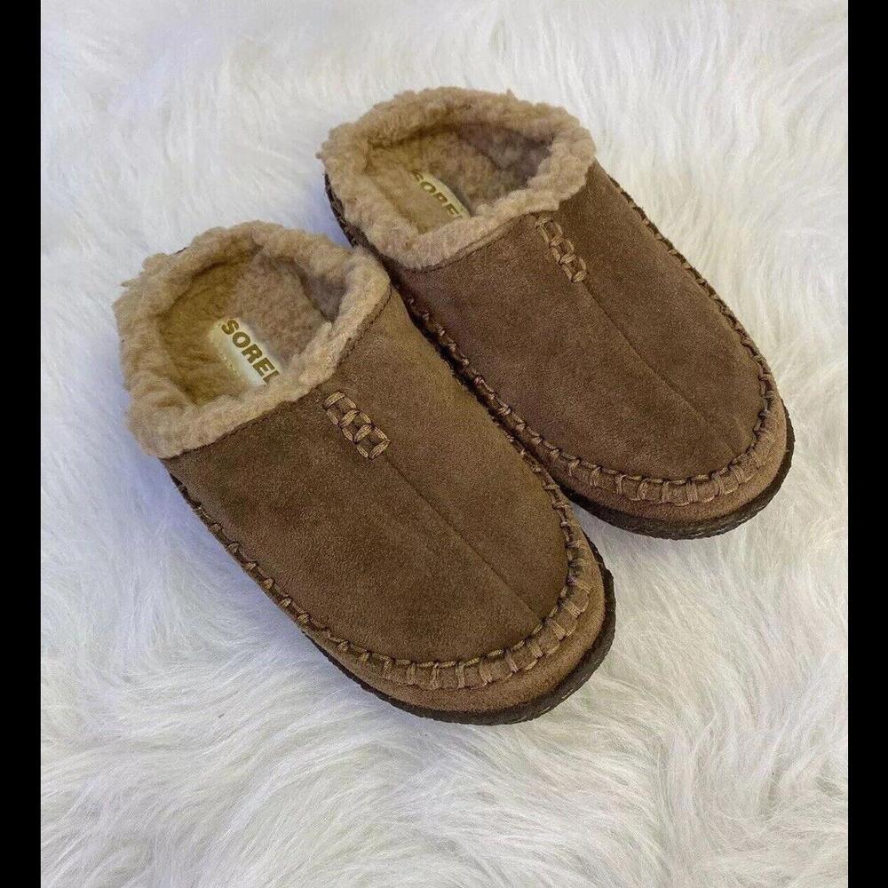 Sorel Unisex Boys Girls Brown Slip on Slippers Lined Cozy Logo Wintery Sz 13